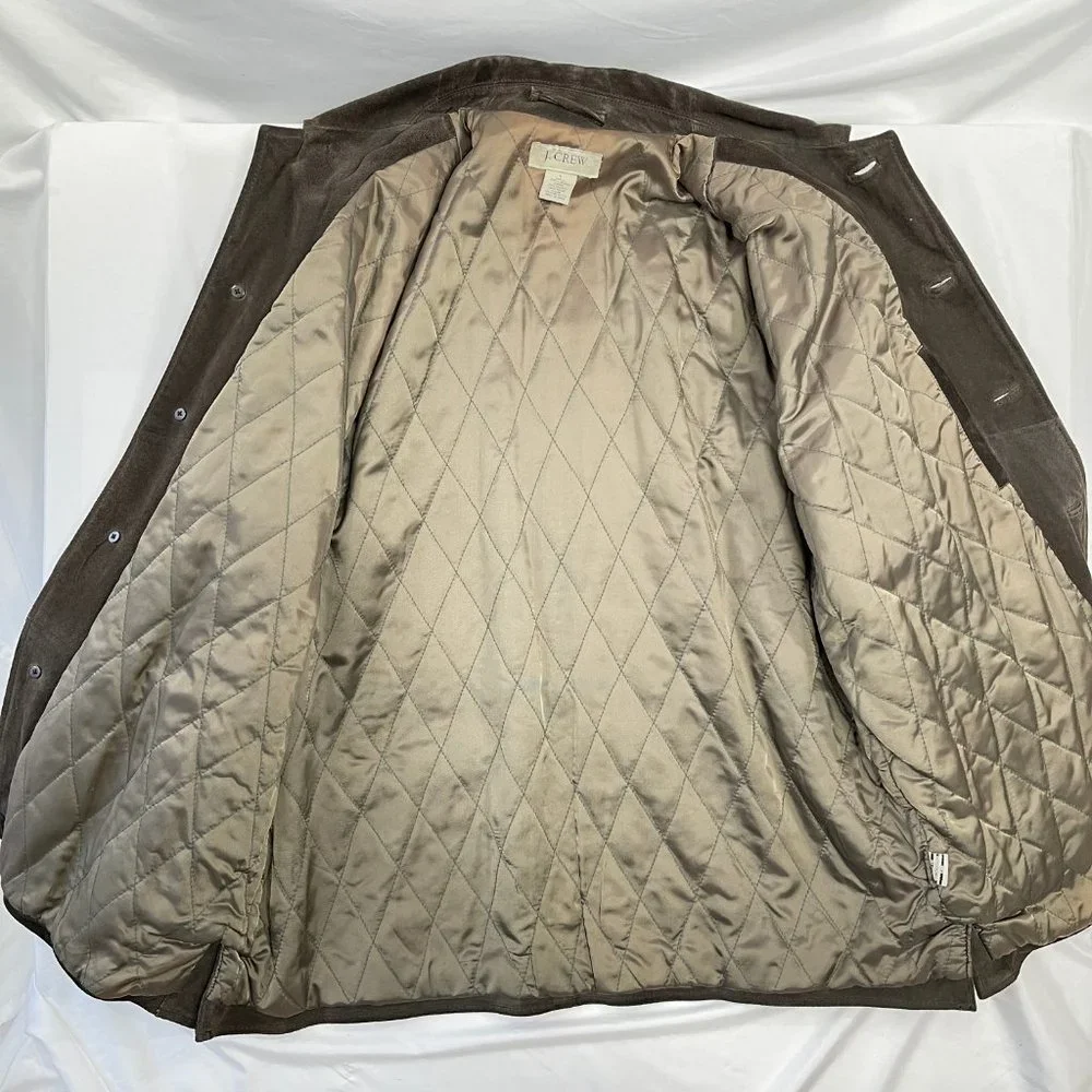 Vintage J.Crew Leather Barn Coat w/ Quilted Lining Brown Size Large Button Up - Picture 4 of 11